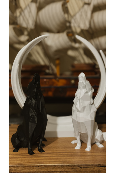 PrintaBox Baskı Siyah & Beyaz Kurt Heykeli – Dekoratif İkili Set