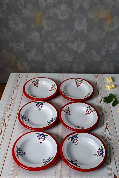 İnci Emaye 6 Piece 14cm Enamel Plate Set, Breakfast Plate, Jam Bowl, Olive Pl...