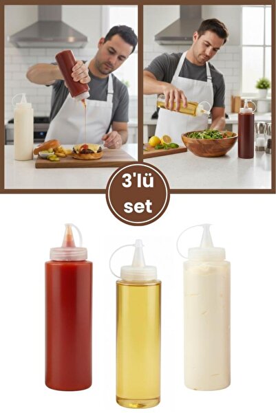 Flora Kapaklı Sızdırmaz Şeffaf Yağdanlık ve Sosluk 3’lü Set, Yağ Ketçap Mayon...