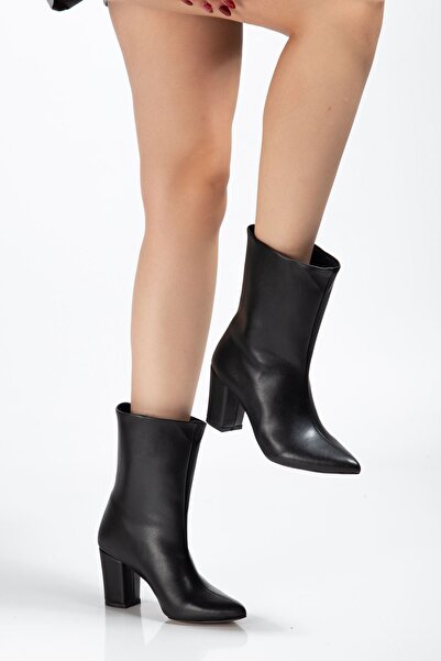 infon shoes creation 4805 Black High Thick Heeled Daily Women's Boots