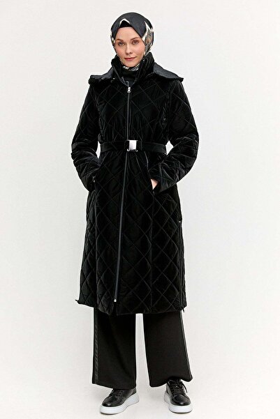 Setrms Kapüşonlu Kemerli Kapitone Kaban