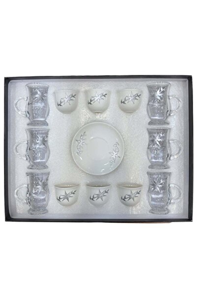 ALQANNAS 18-Piece Laser-Engraved Tea Glass & Coffee Cup Set | Elegant Silver ...