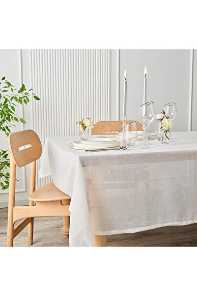 Karaca Home Christina Keten Görünümlü Masa Örtüsü 140X200 cm Beyaz