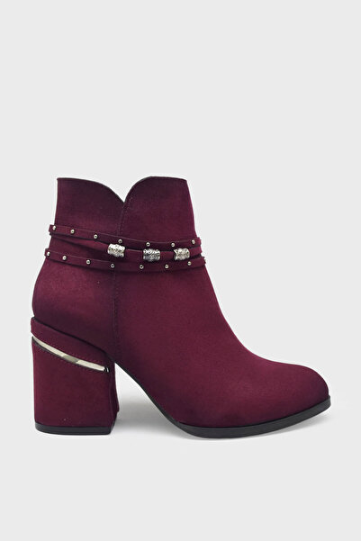 Caprito Women's Heeled Boots Suede Burgundy Cprt-K18105