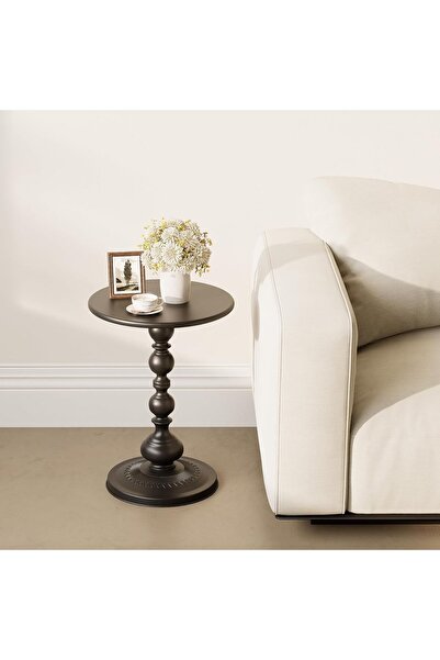 Yoawllty Metal Base Vintage Side Table - 13.8 Inch Round Matte Accent Table f...