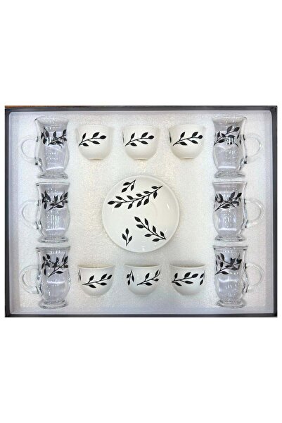 ALQANNAS 18-Piece Laser-Engraved Tea Glass & Coffee Cup Set | Elegant Black D...