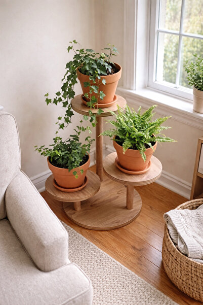 EGEMODÜLER Çiçeklik Rafı Saksılık Standı Dekoratif Aksesuar Rafı Saksılık Ahş...