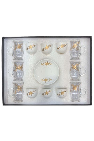 ALQANNAS طقم أكواب شاي وقهوة محفور بالليزر مكون من 18 قطعة | تصميم ذهبي أنيق