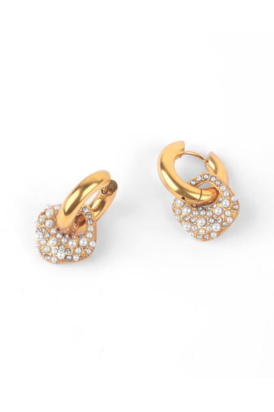 TAAHIRA Elegant Pearl & Zircon Square Hoop Earrings