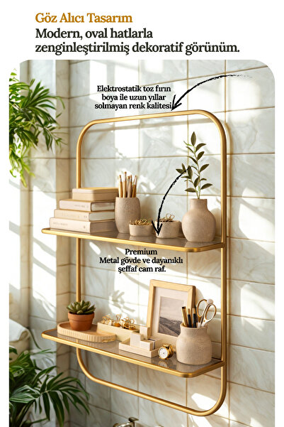 tino furniture Pito Gold Metal Glass Wall Shelf - Stylish Organizer Shelving ...