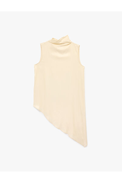 Koton Asymmetrical Cut Sleeveless Mock Neck Long Satin Blouse