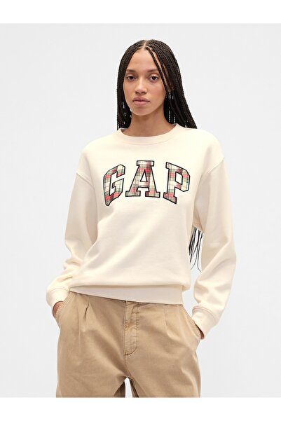 GAP Kadın Bej Logo Bisiklet Yaka Fleece Sweatshirt