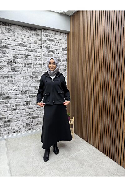 Rema Açelya Scuba Fabric Women's Suit with Pocket and Hood Detail and Skirt