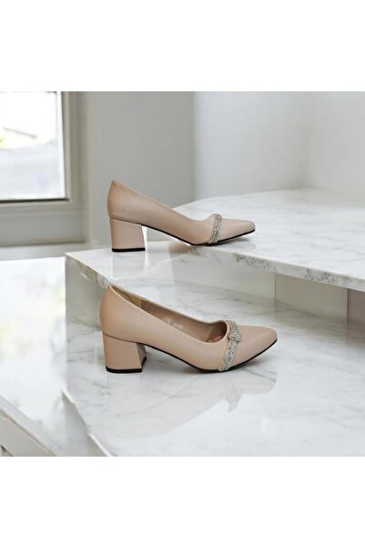 Fiyra 7034 Beige Stone 5 cm Thick Square Heeled Shoes