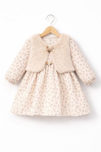 sg ebruli Patterned Muslin Plush Vest Set Dress