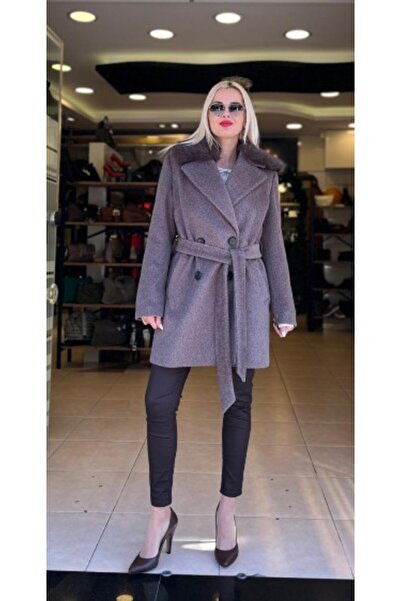 Ekol Large Size Coat with Fur Collar