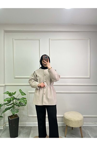 DIGERUI 4549 BELİ LASTİKLİ FOK CEKET KREM