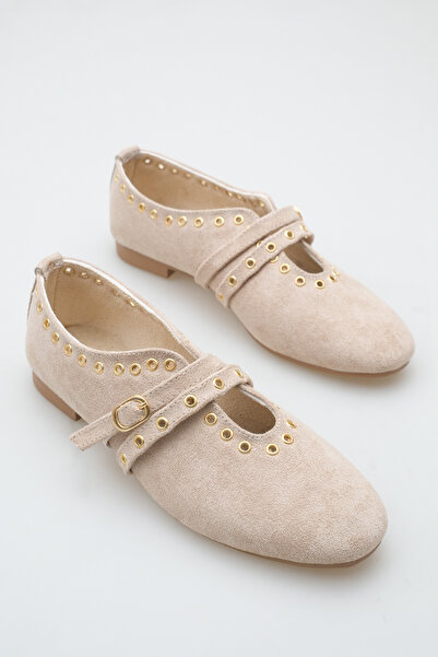 meyra'nın ayakkabıları Women's Double Strap Studded Casual Ballet Flats Tan S...