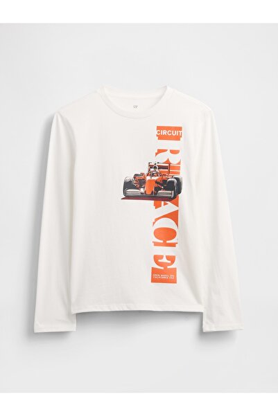 GAP Erkek Çocuk Beyaz Grafik Baskılı T-Shirt