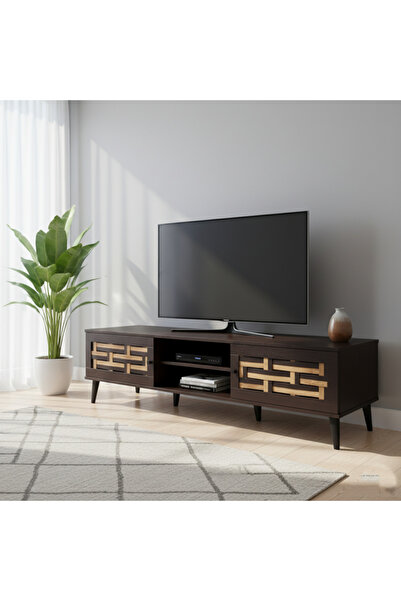 Palma homez Modern Malaysian Wood TV Stand - 140 cm - Black