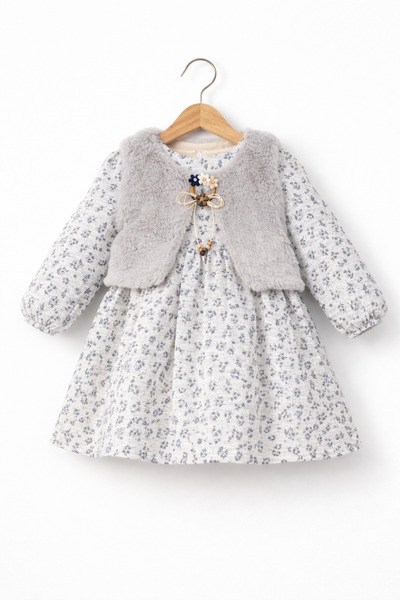 sg ebruli Patterned Muslin Plush Vest Set Dress