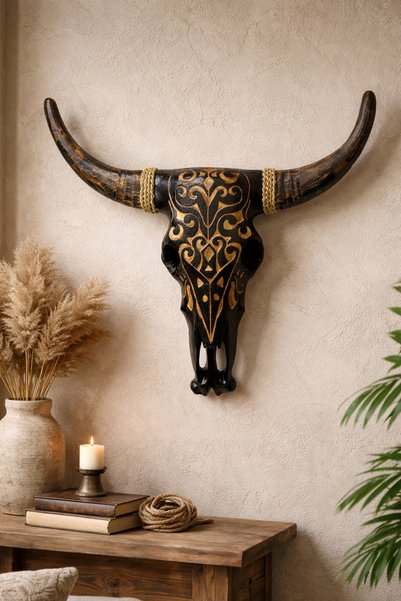 Hedicaret Bufalo Kafası Mask Büyük Ahşap Dekoratif Duvar Objesi Boğa