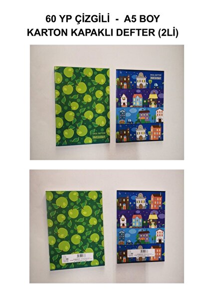 Meteksan A.Ş. A5 Boy 60 Yaprak ÇİZGİLİ Okul Defteri, Karton Kapaklı (2 Adet) ...