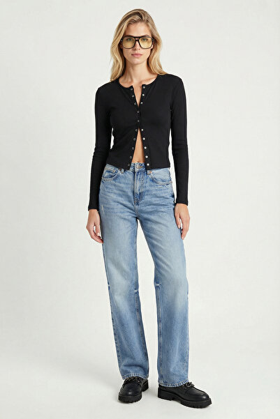 Lovelyİstanbul Bluză cu nasturi material reiat din material subțire LMC0086 N...