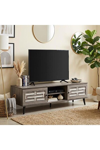 Palma homez Modern Malaysian Wood TV Stand - 160 cm, Gray