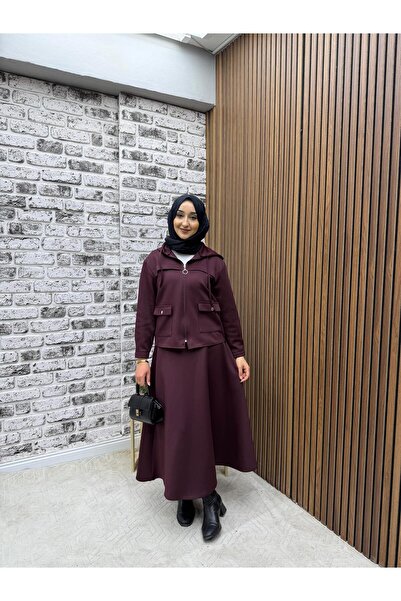 Rema Açelya Scuba Fabric Women's Suit with Pocket and Hood Detail and Skirt