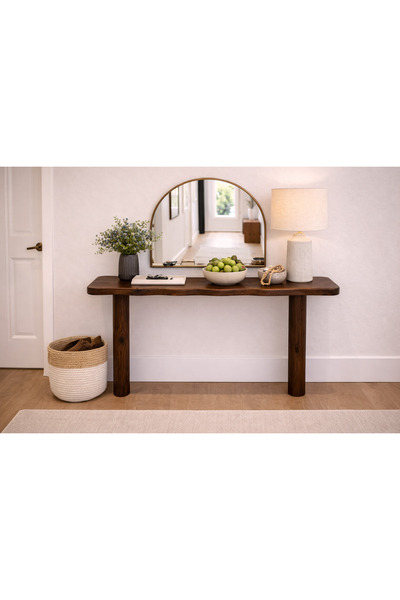 Trihome Doğal Masif Çam Dresuar 130 cm – El Yapımı, Hareli Budaklı Ahşap Konsol