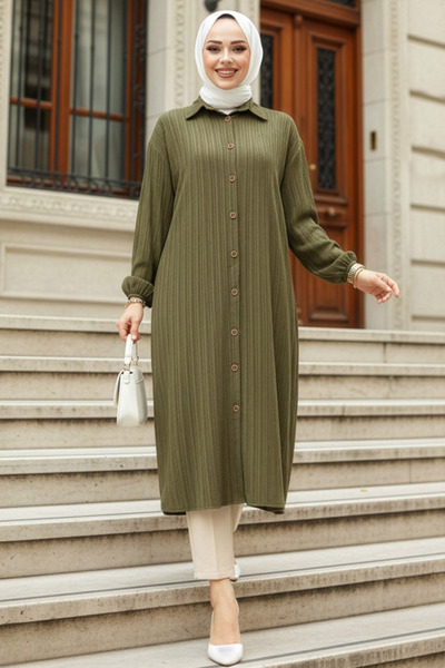 N.S NEVA STYLE Buttoned Khaki Hijab Tunic 45071Hk