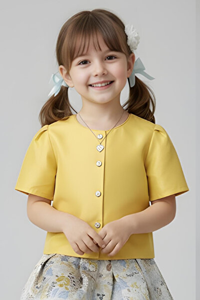 Alesaei-mondo tondo Girls' yellow short-sleeved blouse 7177