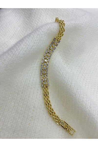 LUMI TAKI-SAAT Zircon Stone Row Steel Gold Bracelet