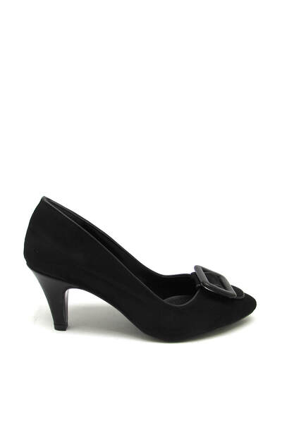 Meshure Women's Buckle Heeled Shoes Black Suede Msre153