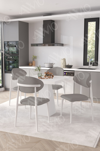 AVVİO FLOYD Beyaz Polo Metal Sandalye 90X90 Kare Yemek Masası Mutfak Masası M...