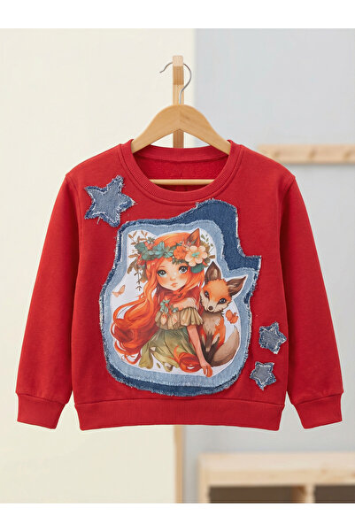 poupee Hanorac roșu pentru fete tricou , Cute Girl and Fox cu imprimeu , Hano...