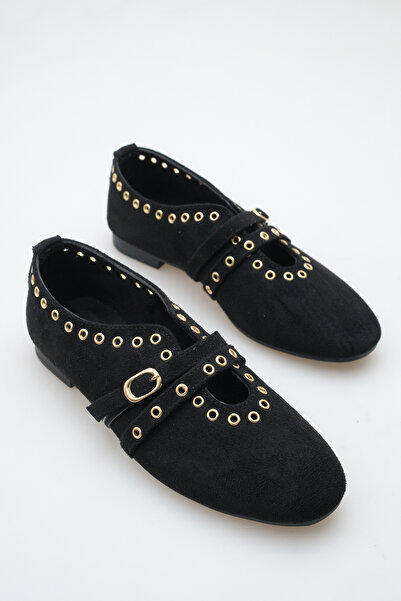 meyra'nın ayakkabıları Women's Double Strap Studded Casual Ballerinas Black S...