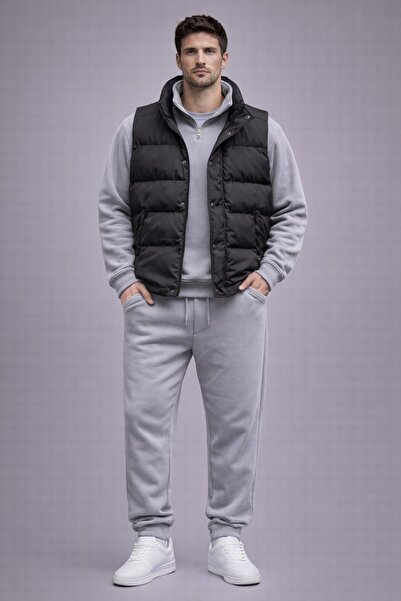 THANBUTİK Padded Inflatable Vest Half Zip Fleece Sweat and Fleece Tracksuit 3...