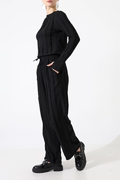 Sabr Set cu guler rotund de degete cu volane – Pantaloni cu șnur elastic