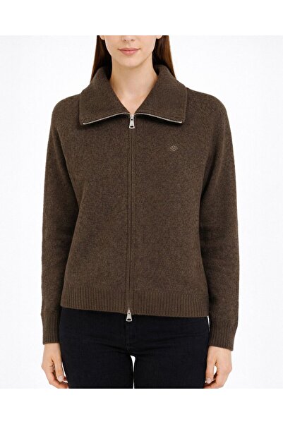 Aybikestil Triko Çift Fermuarlı Hırka Acı Kahve