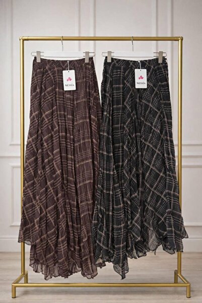 SEHERGİYİM58 Asimetrik Kesim Desenli Şifon Etek