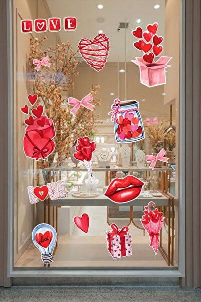 New Jargon Gift Box & Hearts Love Themed Mixed Sticker Set - Romantic Glass D...