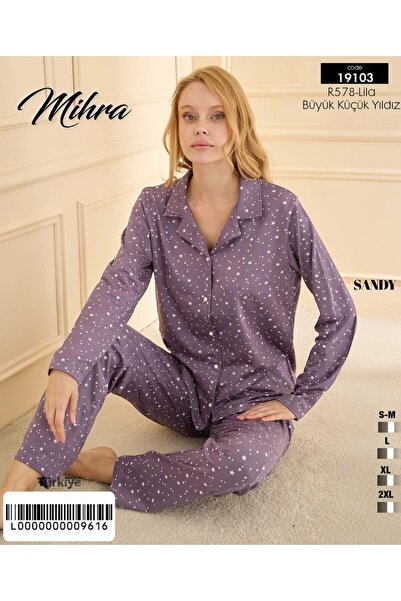 Mihra Sandy Bottom Top Star Patterned Buttoned Pajama Set