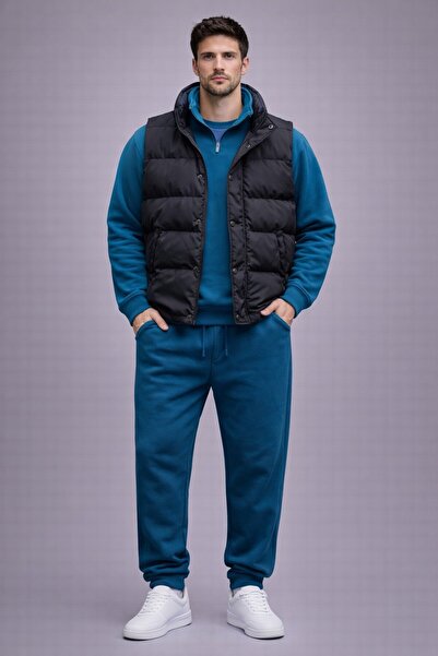 THANBUTİK Padded Inflatable Vest Half Zip Fleece Sweat and Fleece Tracksuit 3...