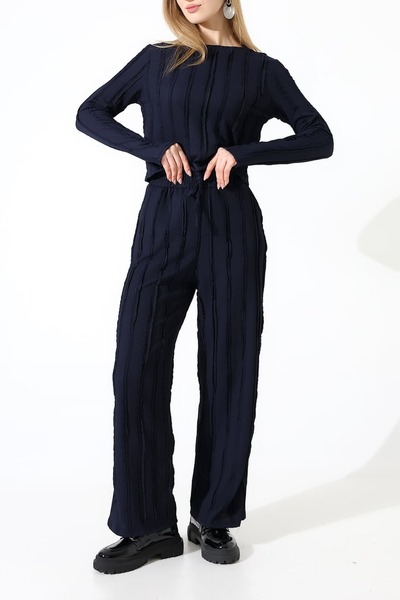 Sabr Set cu guler rotund de degete cu volane – Pantaloni cu șnur elastic