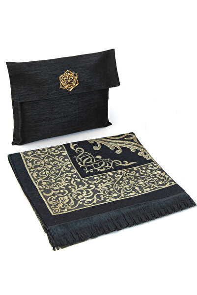 İhvan Ματ προσευχής από ταφτά - Με θήκη - Δώρο Χαχούμρε - Μαύρο
