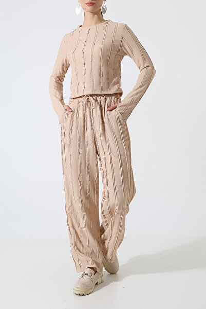 Sabr Set cu guler rotund de degete cu volane – Pantaloni cu șnur elastic