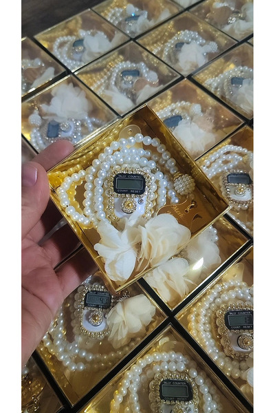 Hediye Atölyem مسبحة ذهبية لامعة من اللؤلؤ مع أحجار كريمة، هدية للحج والعمرة ...