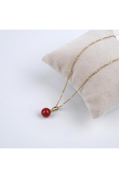 Butik XUping 14k Kırmızı İnci Uçlu Kadın Kolye